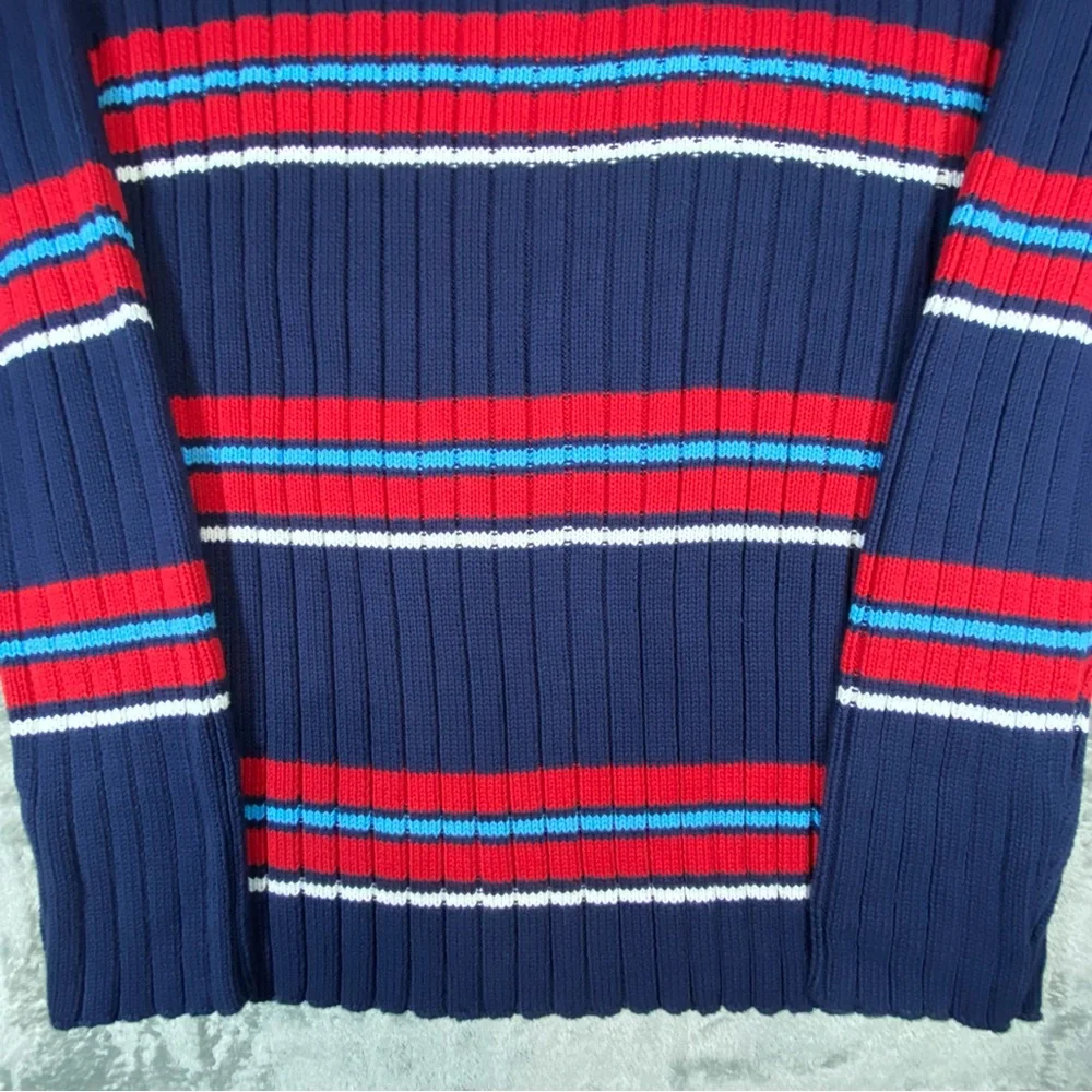 Knit Sweater Men’s Large Chunky Bombardier Key West 1/4 Zip Striped Blue Red - Picture 2 of 13